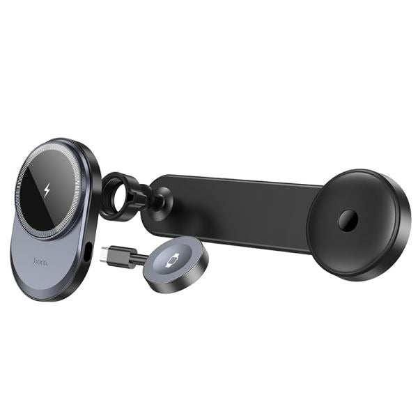 hoco. HW28 Excelso 2-in-1 Wireless Fast Charging Car Holder Center Console (MagSafe Compatible) - Black Gray