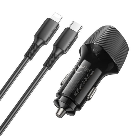 BOROFONE BZ31D Solid PD60W(2C) Car Charger Set(C to iP) - Black