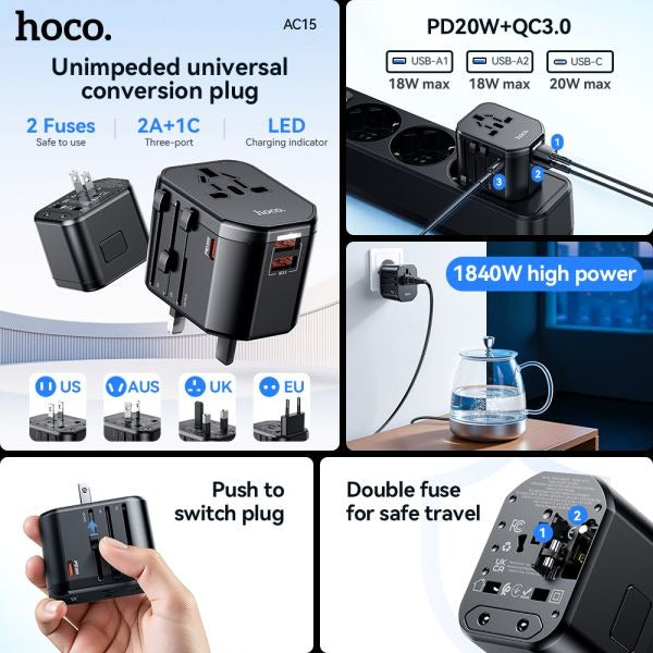 hoco. AC15 PD20W 1C2A Universal Charger - Black