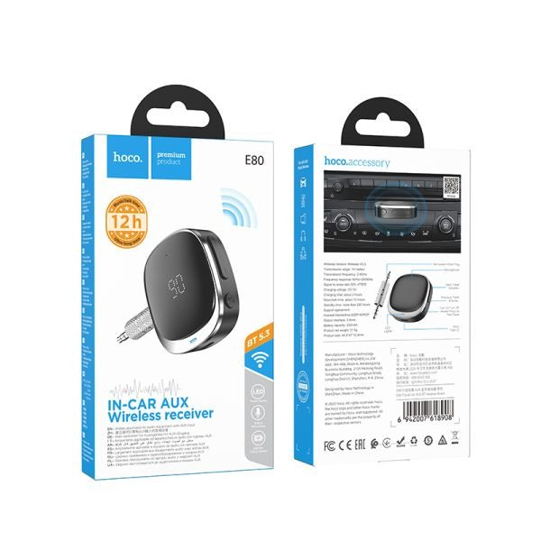 hoco. E80 Travel Car AUX BT Receiver - Black