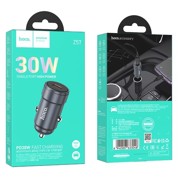 hoco. Z57 Glorious Single-Port PD30W Car Charger - Metal Gray