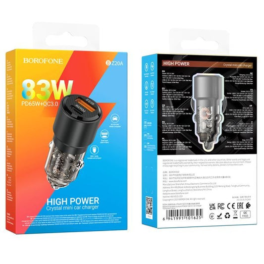 BOROFONE BZ20A Smart 83W Dual Port PD65W+QC3.0 Car Charger - Black