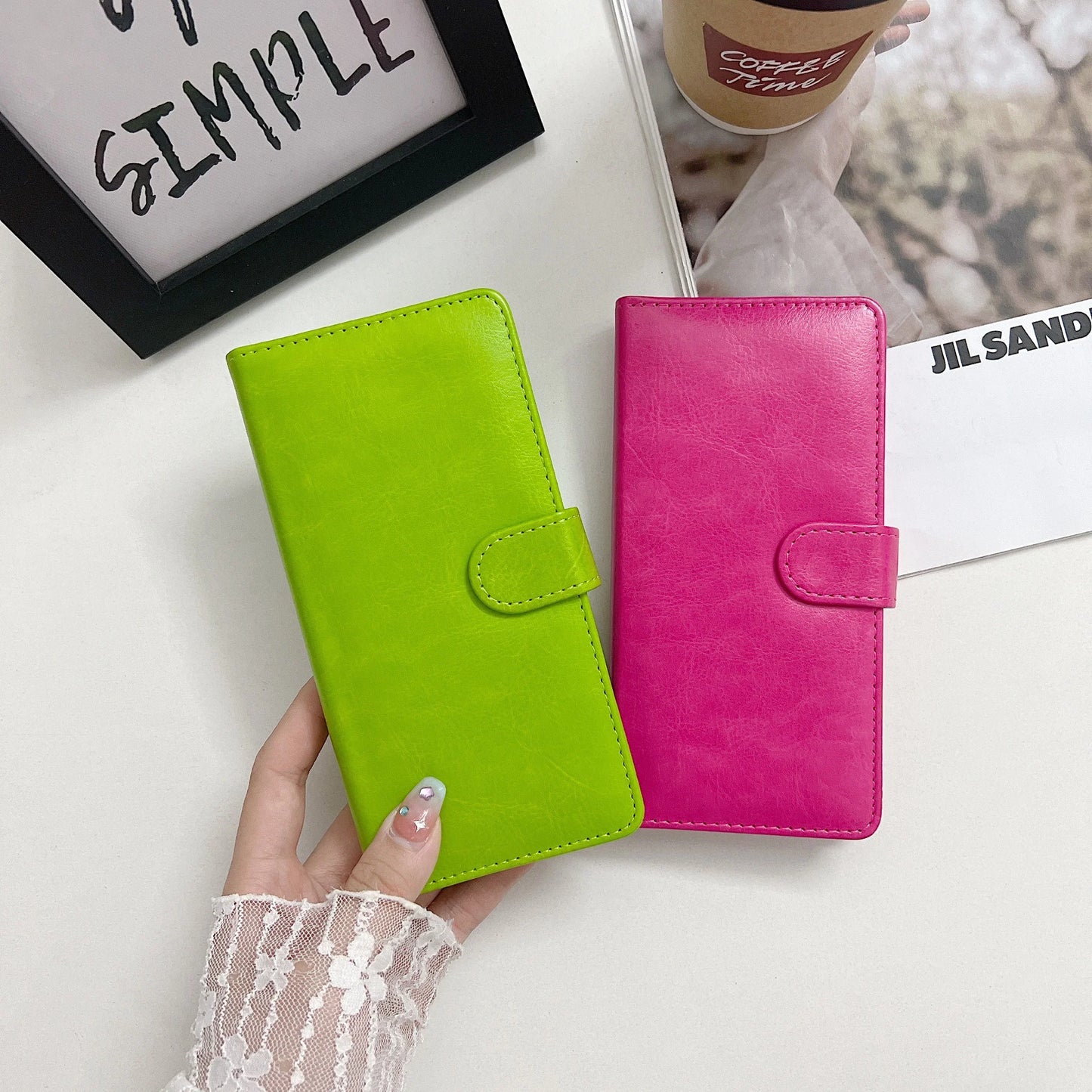 iPhone 13 6.1 Book Case Fashion Plain Thick Leather Case