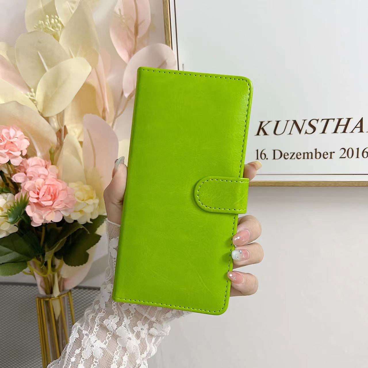 iPhone 15 6.1 Book Case Fashion Plain thick Leather Case