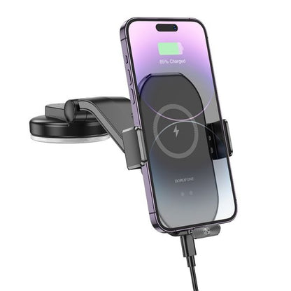 BOROFONE BH206 Rusher Infrared Wireless Fast Charging Car Holder(center console) - Black
