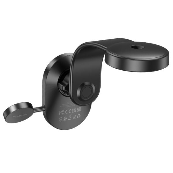 hoco. HW28 Excelso 2-in-1 Wireless Fast Charging Car Holder Center Console (MagSafe Compatible) - Black Gray