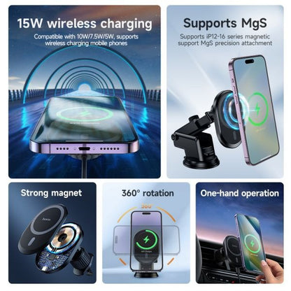hoco. DCA71 15W Super Mag All in 1 Wireless Charging Car Holder (MagSafe Compatible) - Black