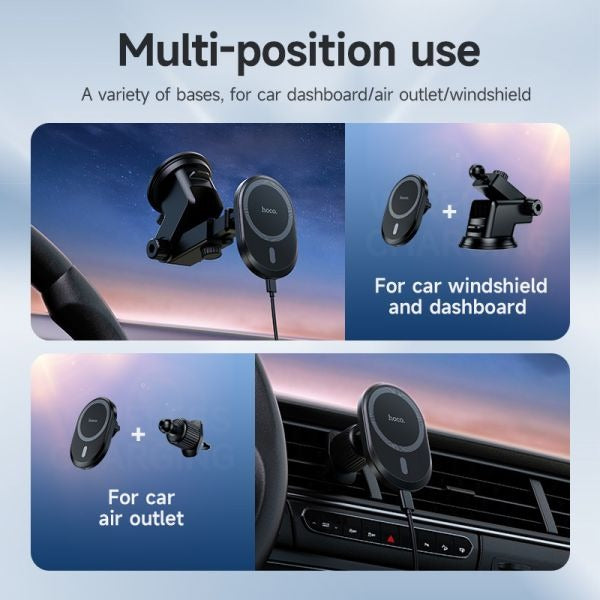 hoco. DCA71 15W Super Mag All in 1 Wireless Charging Car Holder (MagSafe Compatible) - Black