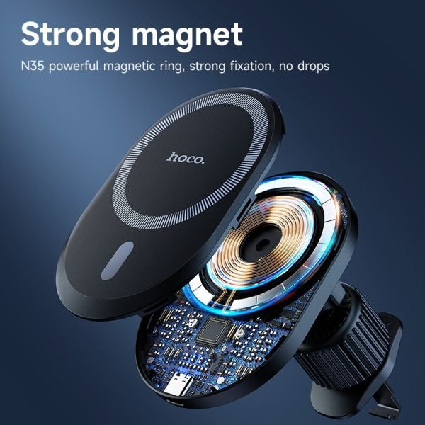 hoco. DCA71 15W Super Mag All in 1 Wireless Charging Car Holder (MagSafe Compatible) - Black