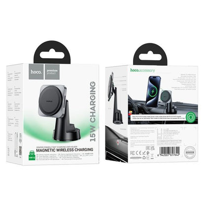 hoco. HW16 Speed Mag Wireless Fast Charging Car Holder Center Console (MagSafe Compatible) - Black Metal Gray