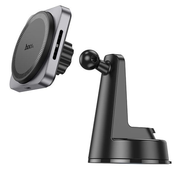 hoco. HW16 Speed Mag Wireless Fast Charging Car Holder Center Console (MagSafe Compatible) - Black Metal Gray