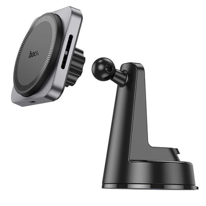 hoco. HW16 Speed Mag Wireless Fast Charging Car Holder Center Console (MagSafe Compatible) - Black Metal Gray