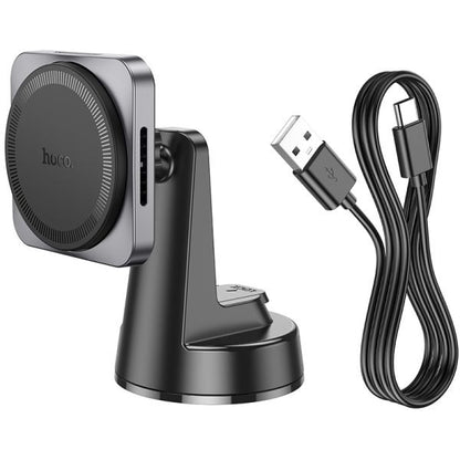hoco. HW16 Speed Mag Wireless Fast Charging Car Holder Center Console (MagSafe Compatible) - Black Metal Gray