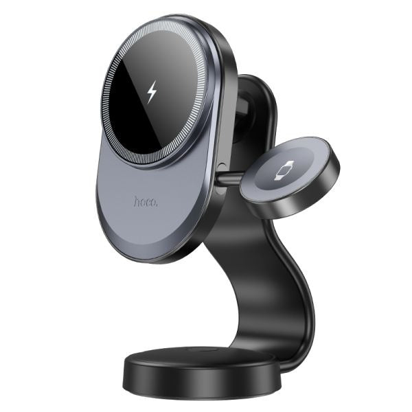 hoco. HW28 Excelso 2-in-1 Wireless Fast Charging Car Holder Center Console (MagSafe Compatible) - Black Gray