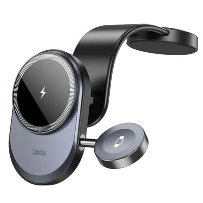 hoco. HW28 Excelso 2-in-1 Wireless Fast Charging Car Holder Center Console (MagSafe Compatible) - Black Gray