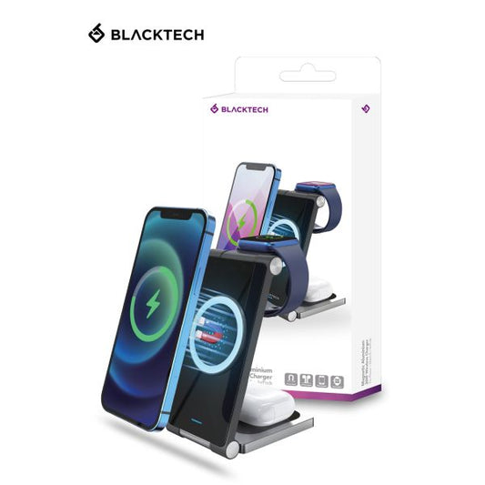 BLACKTECH Mag Aluminium 3 in 1 20W Wireless Charger AW2 (MagSafe Compatible) - Black