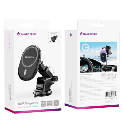 BLACKTECH BL-BH201 15W Super Mag All in 1 Wireless Charging Car Holder (MagSafe Compatible) - Black
