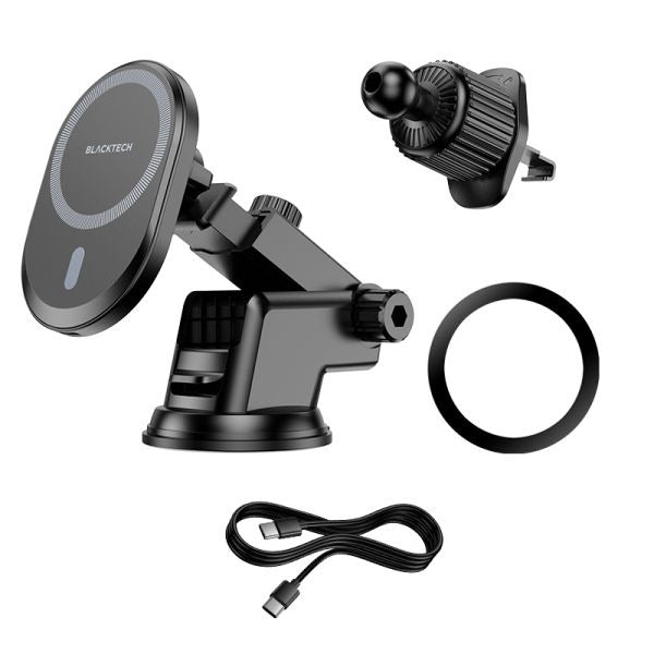 BLACKTECH BL-BH201 15W Super Mag All in 1 Wireless Charging Car Holder (MagSafe Compatible) - Black