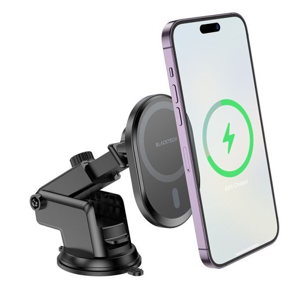 BLACKTECH BL-BH201 15W Super Mag All in 1 Wireless Charging Car Holder (MagSafe Compatible) - Black