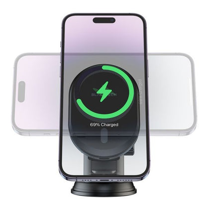 BLACKTECH BL-BH201 15W Super Mag All in 1 Wireless Charging Car Holder (MagSafe Compatible) - Black