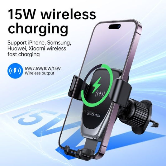 BLACKTECH BL-DCA21 Plus 15W Wireless Charging All in 1 Car Holder Set - Black