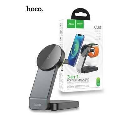 hoco. CQ3 15W Motorcycle Folding 3 in 1 Mag Fast Wireless Charger (MagSafe Compatible) - Black