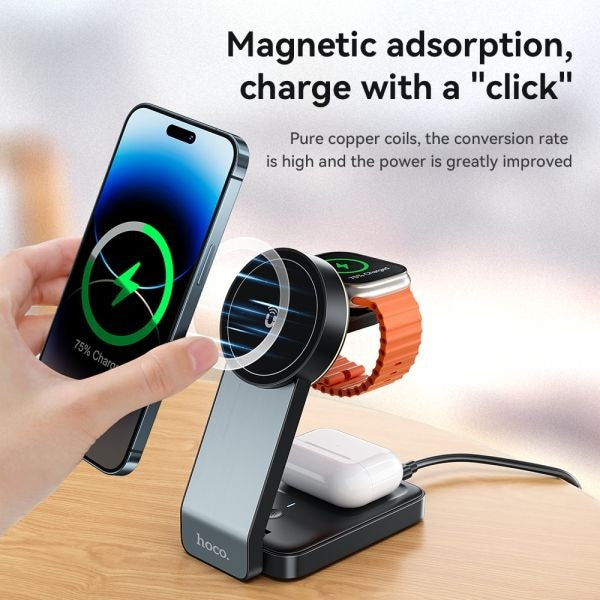 hoco. CQ3 15W Motorcycle Folding 3 in 1 Mag Fast Wireless Charger (MagSafe Compatible) - Black