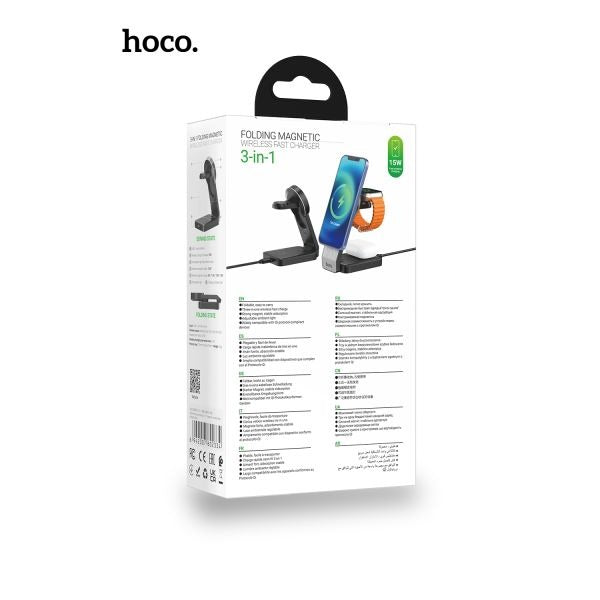 hoco. CQ3 15W Motorcycle Folding 3 in 1 Mag Fast Wireless Charger (MagSafe Compatible) - Black