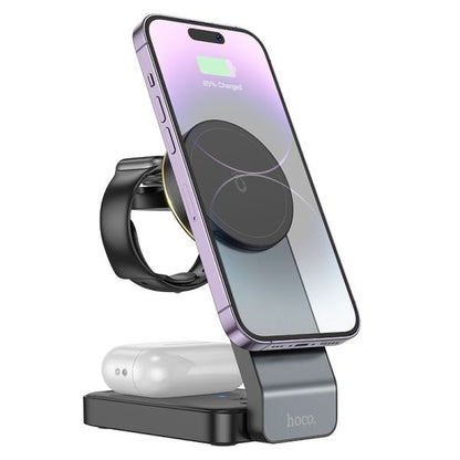 hoco. CQ3 15W Motorcycle Folding 3 in 1 Mag Fast Wireless Charger (MagSafe Compatible) - White