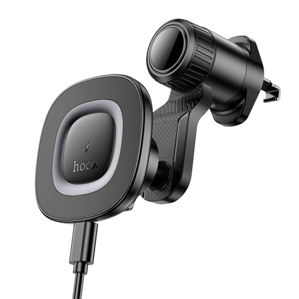 hoco. HW30 Crown Magnetic Wireless Charging Car Holder Air Outlet - Black Metal Gray