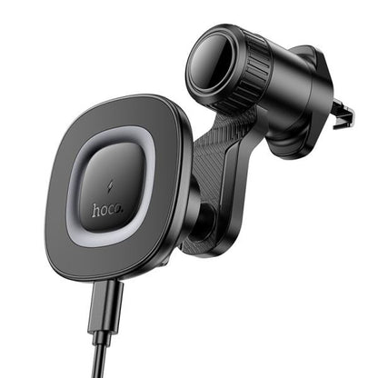 hoco. HW30 Crown Magnetic Wireless Charging Car Holder Air Outlet - Black Metal Gray