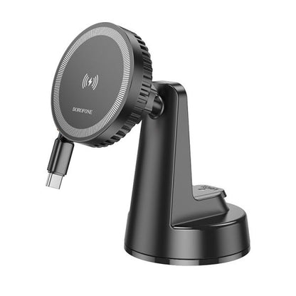 BOROFONE BH208 Mona Retractable Mag Wireless Fast Charging Car Holder Center Console (MagSafe Compatible) - Black