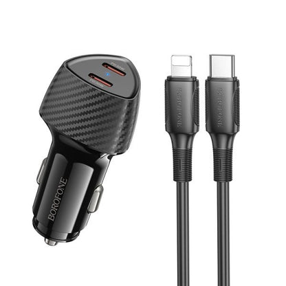 BOROFONE BZ31D Solid PD60W(2C) Car Charger Set(C to iP) - Black