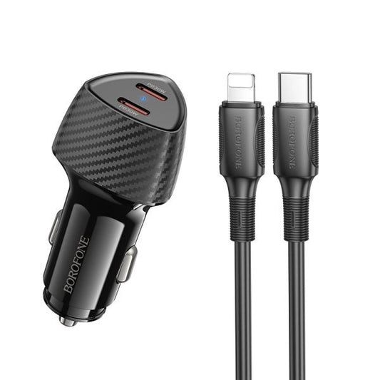 BOROFONE BZ31D Solid PD60W(2C) Car Charger Set(C to iP) - Black