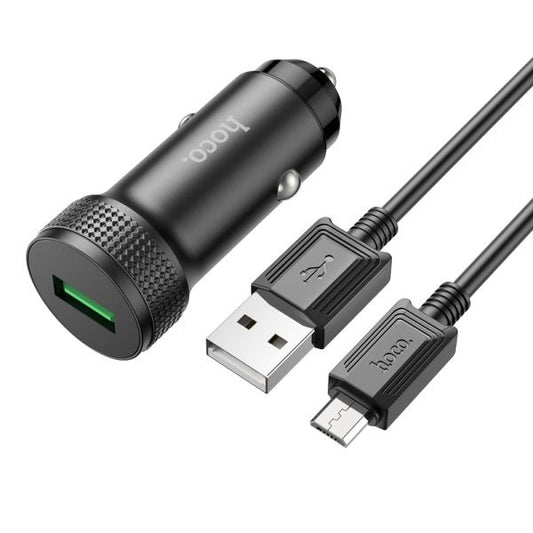 hoco. Z49A Level Single Port QC3.0 Car Charger Set Micro - Black