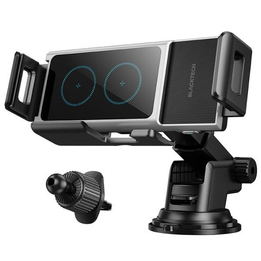 BLACKTECH BL-DCA59 Dual Coil Automatic Rotating Wireless Charging Car Holder - Black