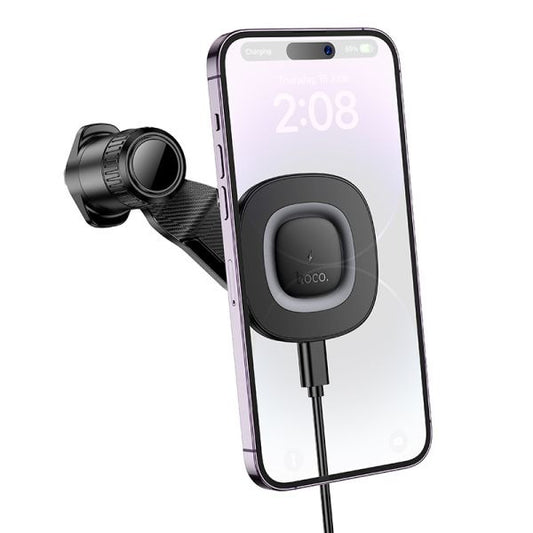 hoco. HW30 Crown Magnetic Wireless Charging Car Holder Air Outlet - Black Metal Gray