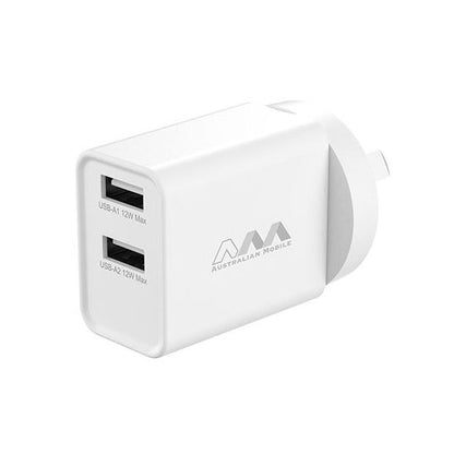 Australian Mobile AMC03 USB-A 12W Power Adapter - White (SAA APPROVED Australia Safety Product)