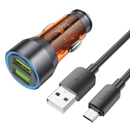 hoco. NZ12 Prosperity 36W Dual-Port Car Charger Set Micro - Transparent Orange