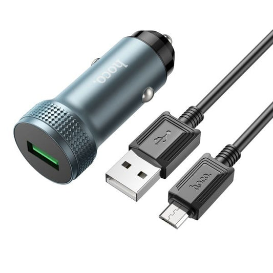 hoco. Z49A Level Single Port QC3.0 Car Charger Set Micro - Metal Gray