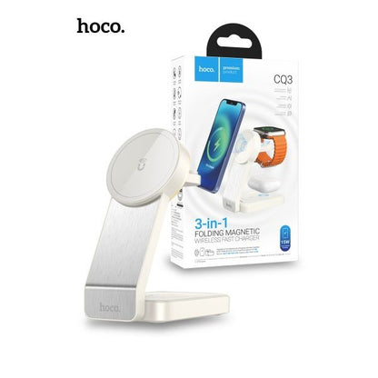 hoco. CQ3 15W Motorcycle Folding 3 in 1 Mag Fast Wireless Charger (MagSafe Compatible) - White