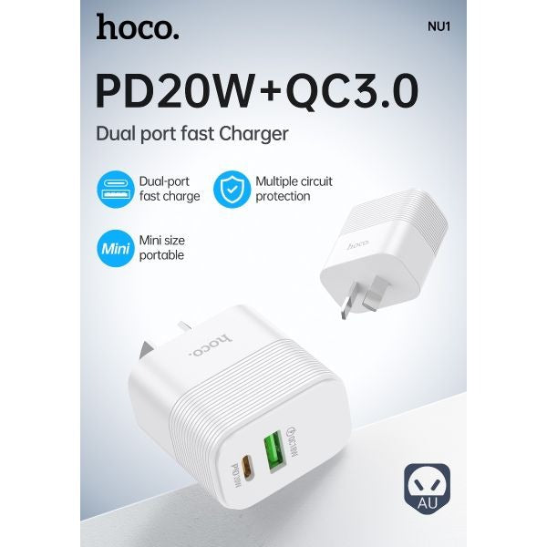hoco. NU1 1C1A PD20W QC3.0 Power Adapter - White