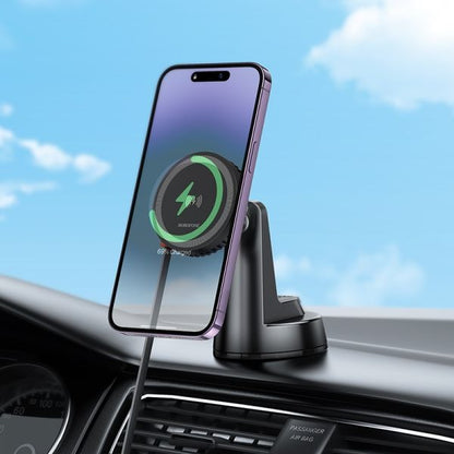 BOROFONE BH208 Mona Retractable Mag Wireless Fast Charging Car Holder Center Console (MagSafe Compatible) - Black