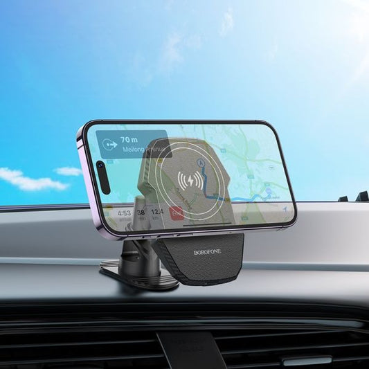 BOROFONE BH216 Adelante Mag Wireless Fast Charging Car Holder Center Console (MagSafe Compatible) - Black