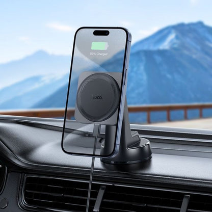 hoco. HW16 Speed Mag Wireless Fast Charging Car Holder Center Console (MagSafe Compatible) - Black Metal Gray