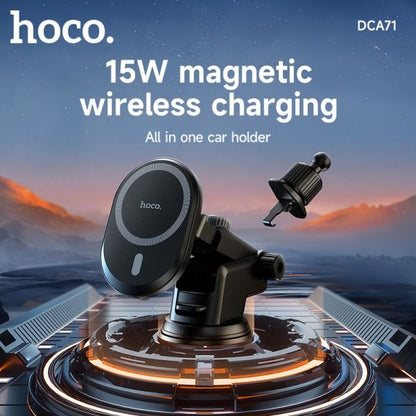 hoco. DCA71 15W Super Mag All in 1 Wireless Charging Car Holder (MagSafe Compatible) - Black