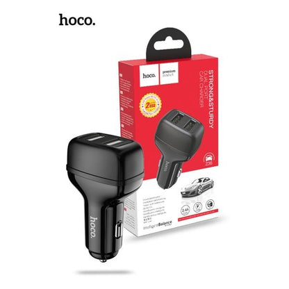 hoco. Z36 Dual USB-A Car Charger With Lightning Cable - Black