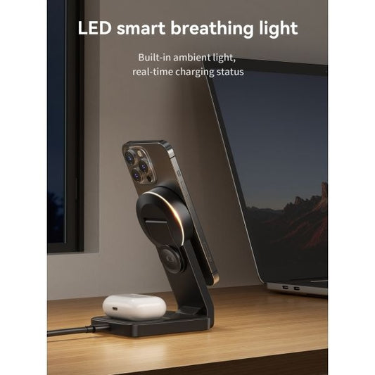 hoco. CQ3 15W Motorcycle Folding 3 in 1 Mag Fast Wireless Charger (MagSafe Compatible) - Black