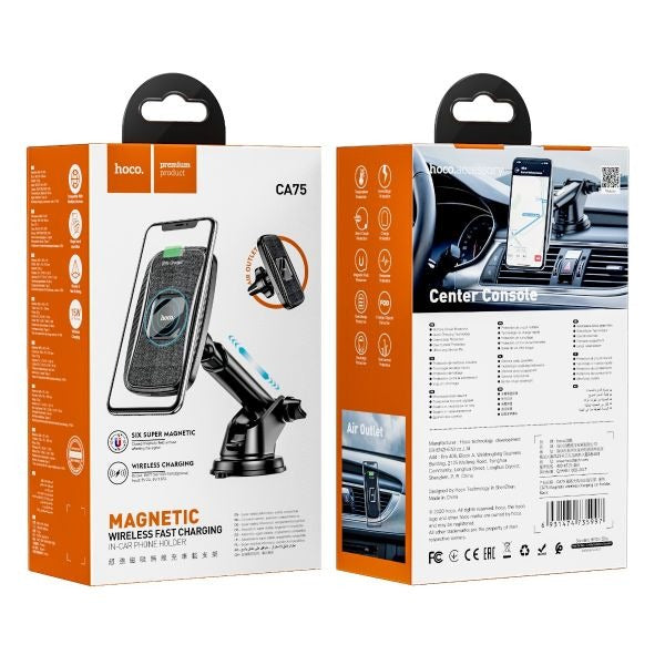 hoco. CA75 15W 2in1 Magnetic Car Wireless Charger - Black