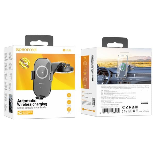 BOROFONE BH206 Rusher Infrared Wireless Fast Charging Car Holder(center console) - Black